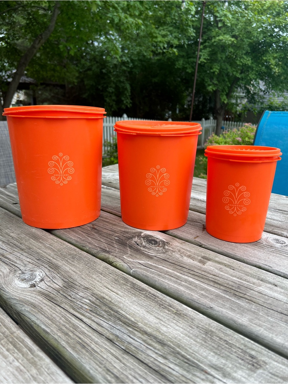 Vintage Tupperware Nesting Servalier Bright Orange Lidded Canisters - Set of 3